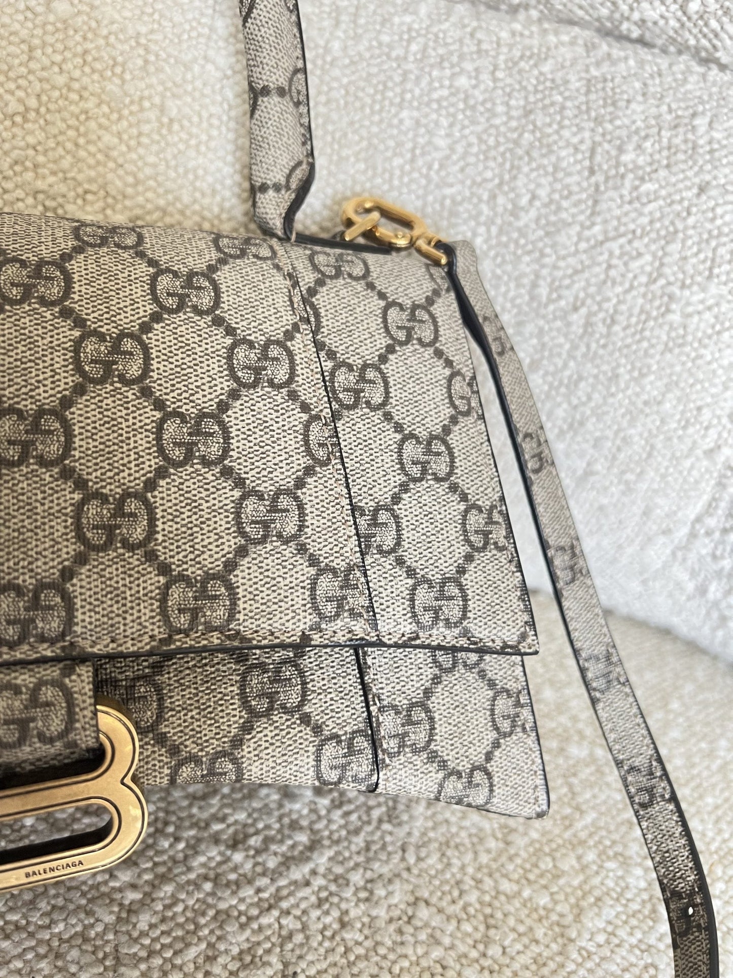 Gucci x Balenciaga The Hacker Project Small Hourglass Top Handle Bag Beige /Ebony