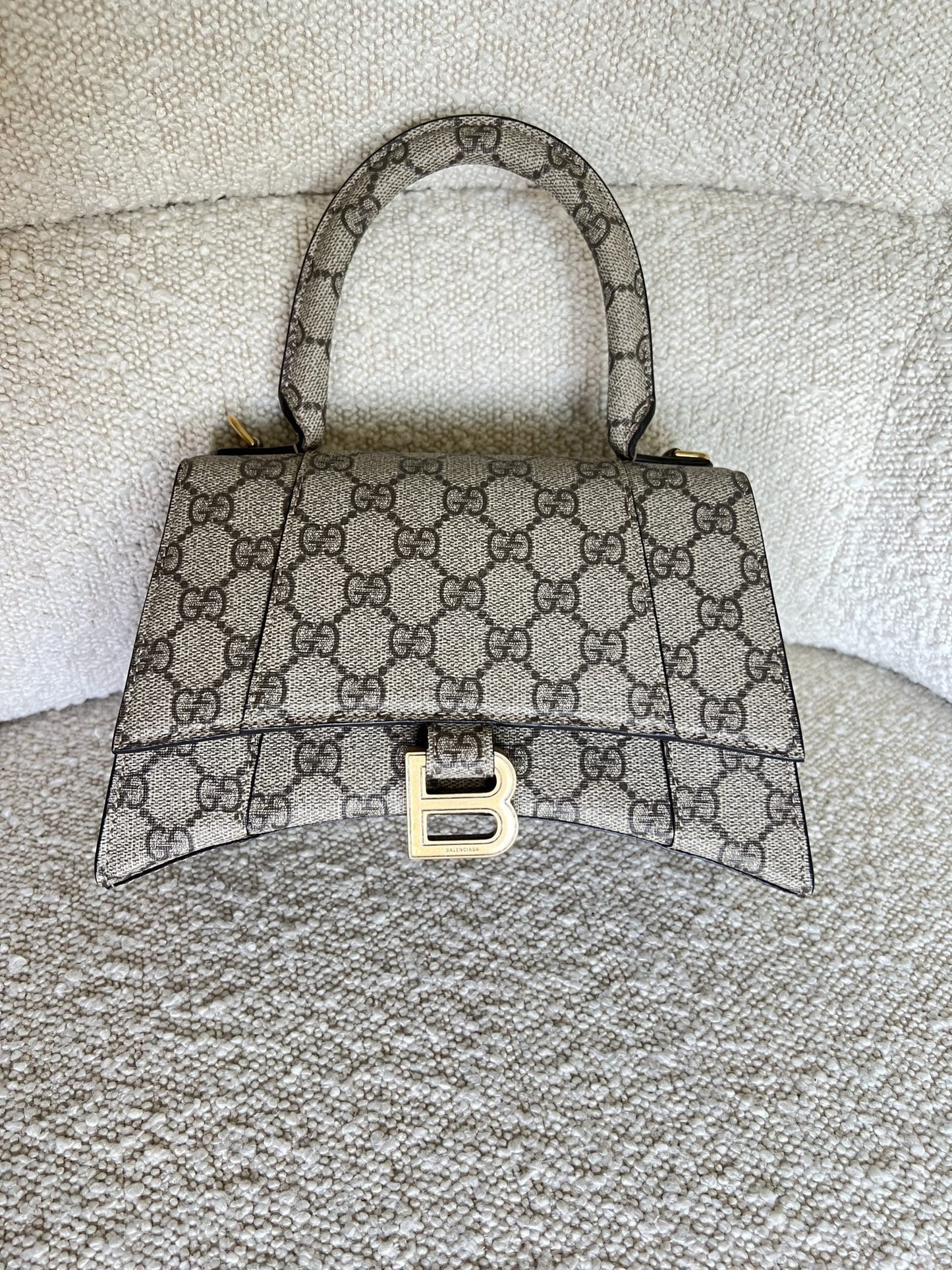 Gucci x Balenciaga The Hacker Project Small Hourglass Top Handle Bag Beige /Ebony