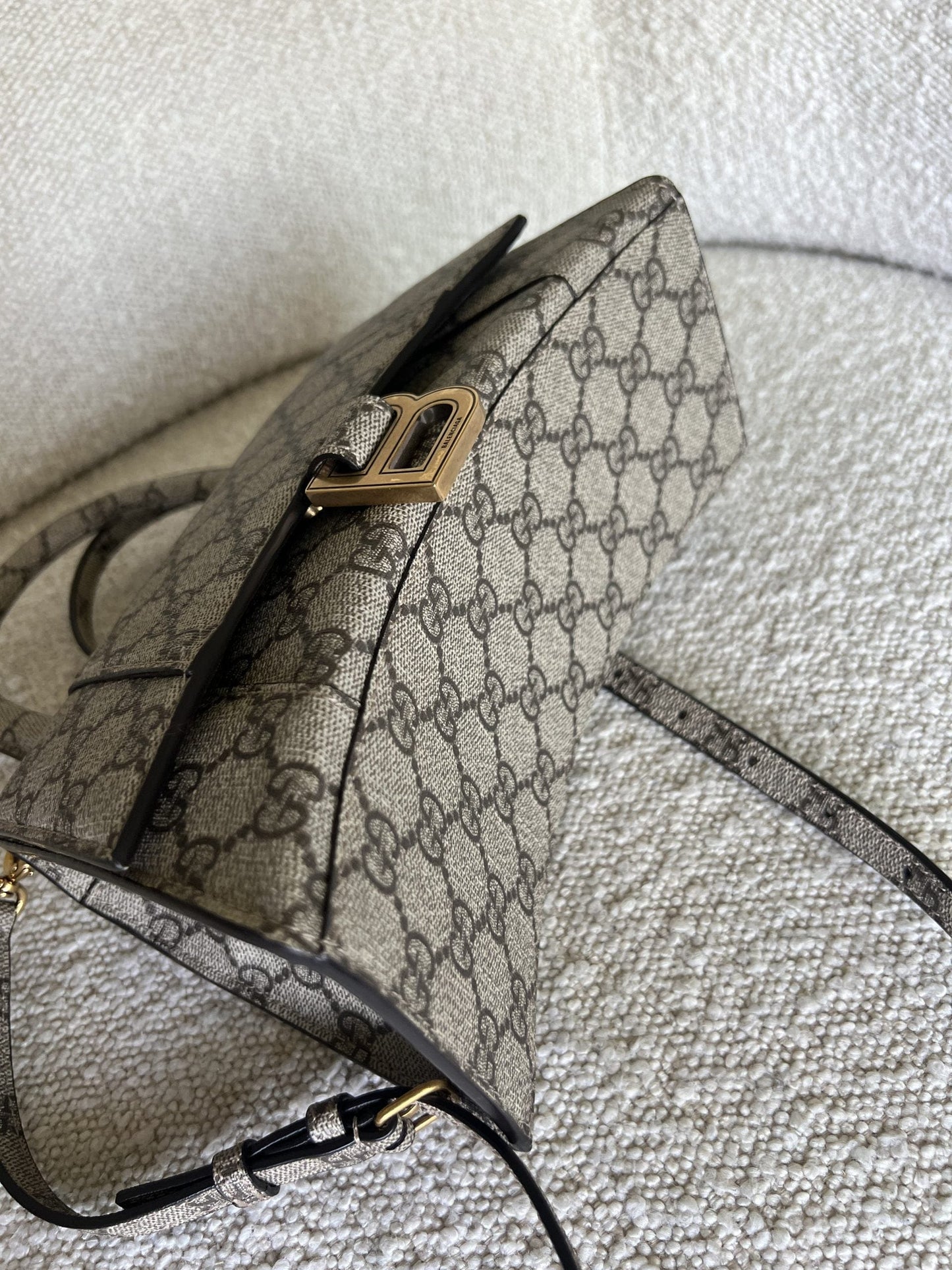 Gucci x Balenciaga The Hacker Project Small Hourglass Top Handle Bag Beige /Ebony