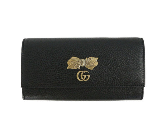 Gucci Marmont GG Pebbled Black Leather With Bow Continental