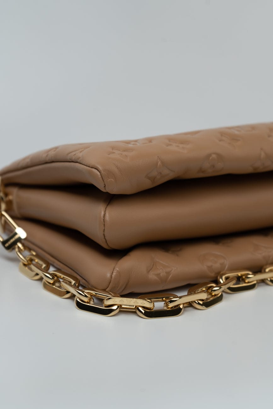 Louis Vuitton Monogram Coussin PM Camel Lambskin Embossed