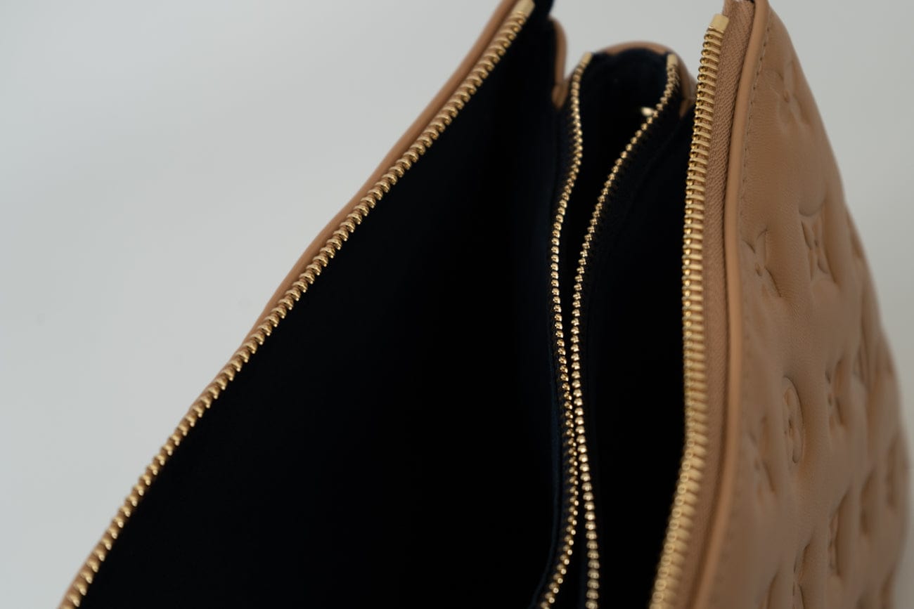 Louis Vuitton Monogram Coussin PM Camel Lambskin Embossed