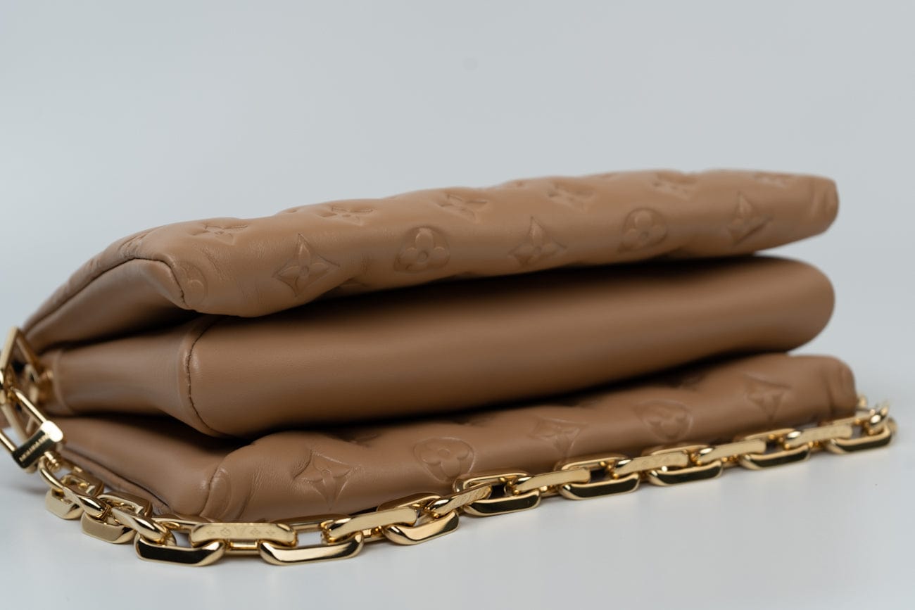 Louis Vuitton Monogram Coussin PM Camel Lambskin Embossed