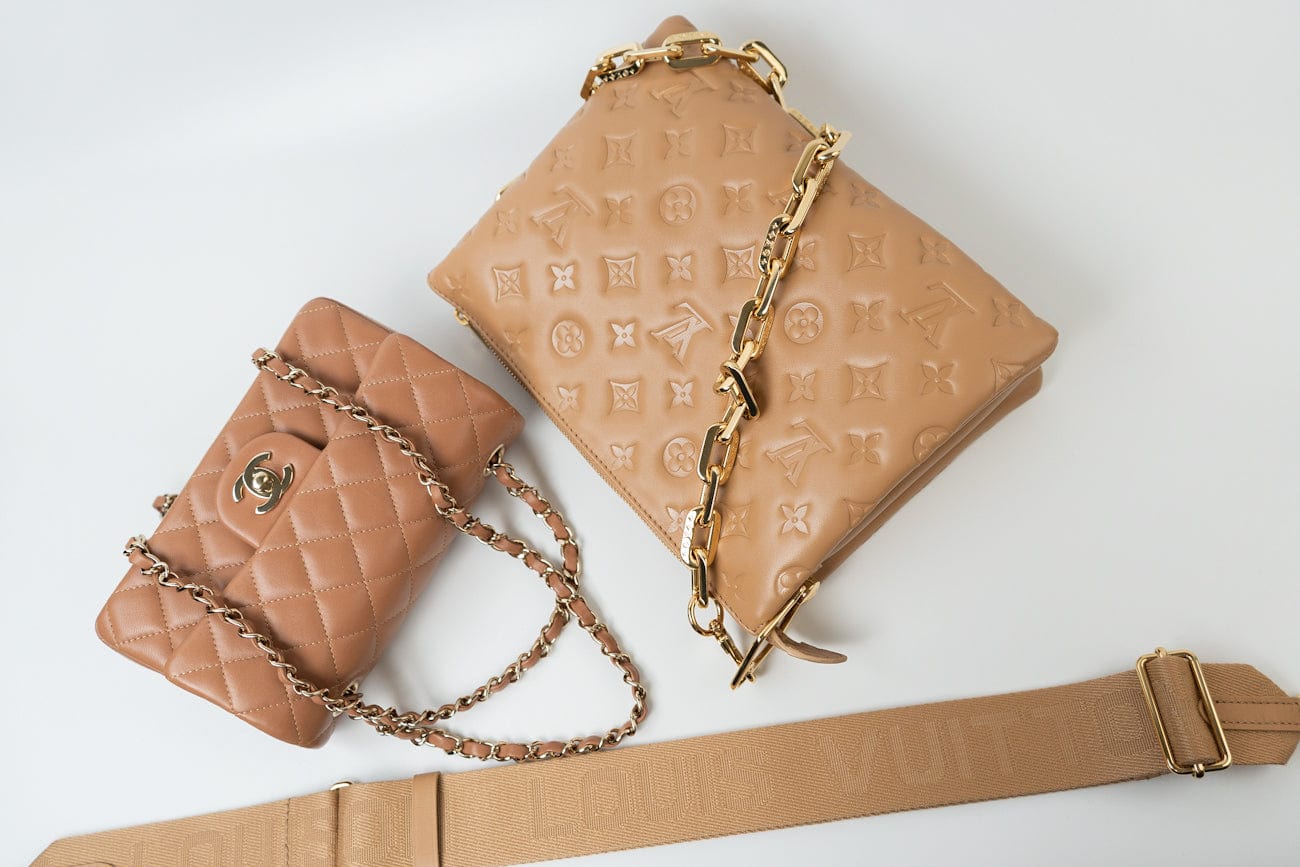 Louis Vuitton Monogram Coussin PM Camel Lambskin Embossed