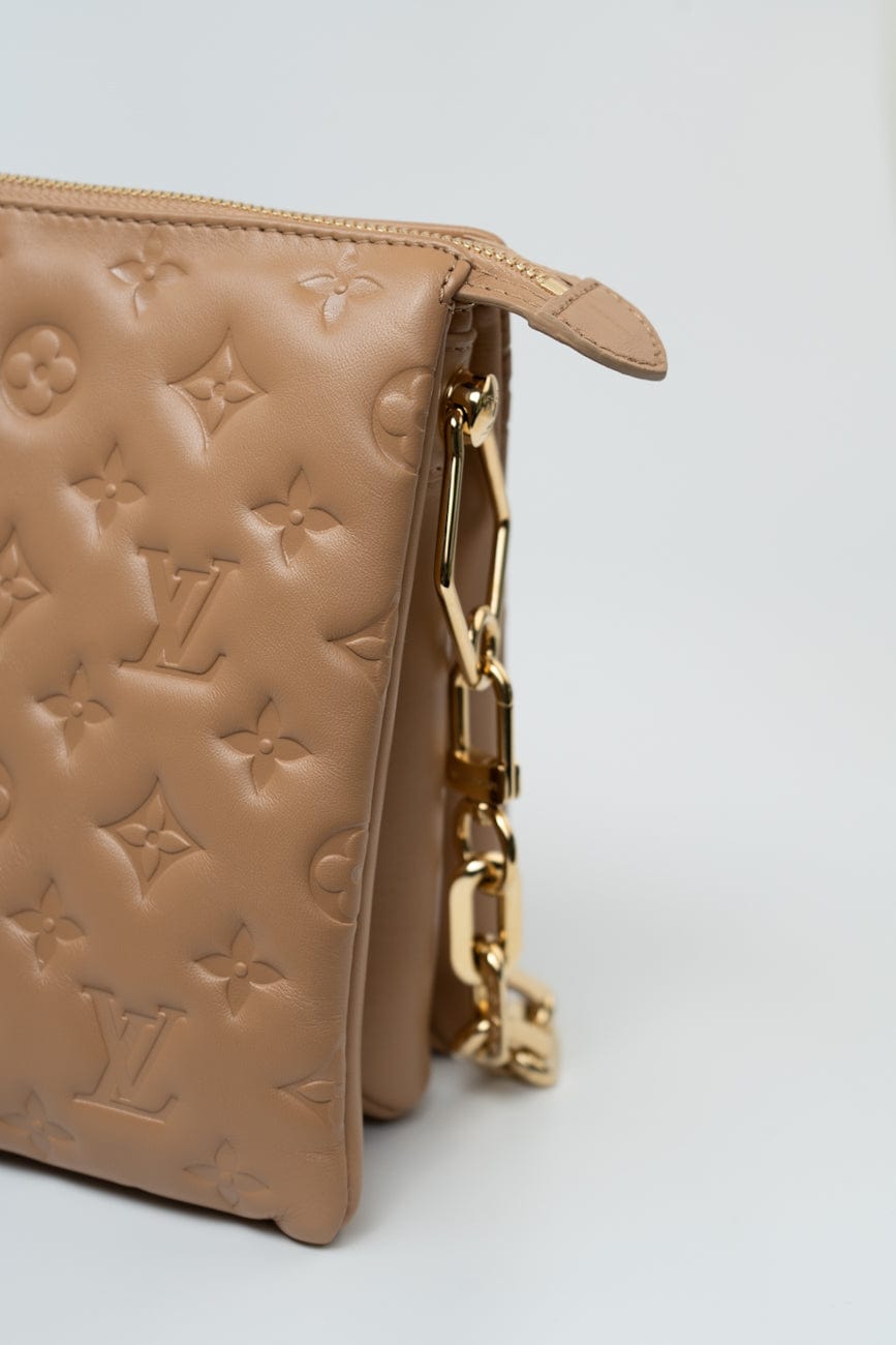 Louis Vuitton Monogram Coussin PM Camel Lambskin Embossed