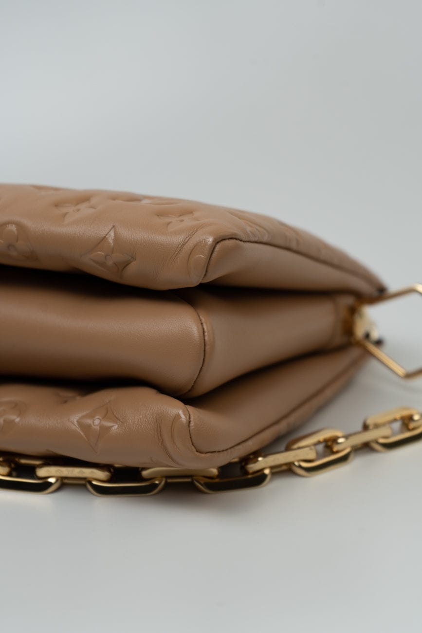 Louis Vuitton Monogram Coussin PM Camel Lambskin Embossed