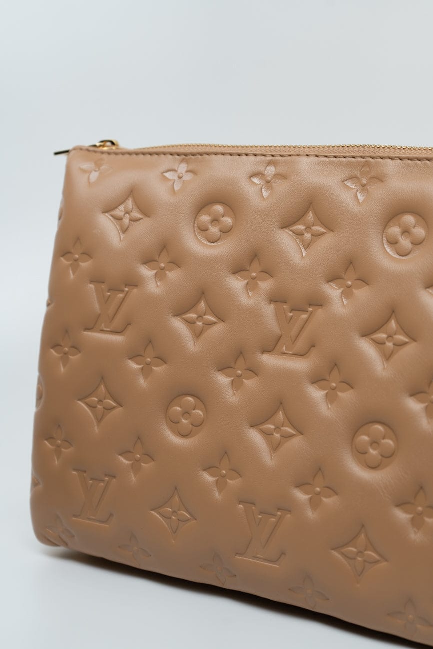 Louis Vuitton Monogram Coussin PM Camel Lambskin Embossed