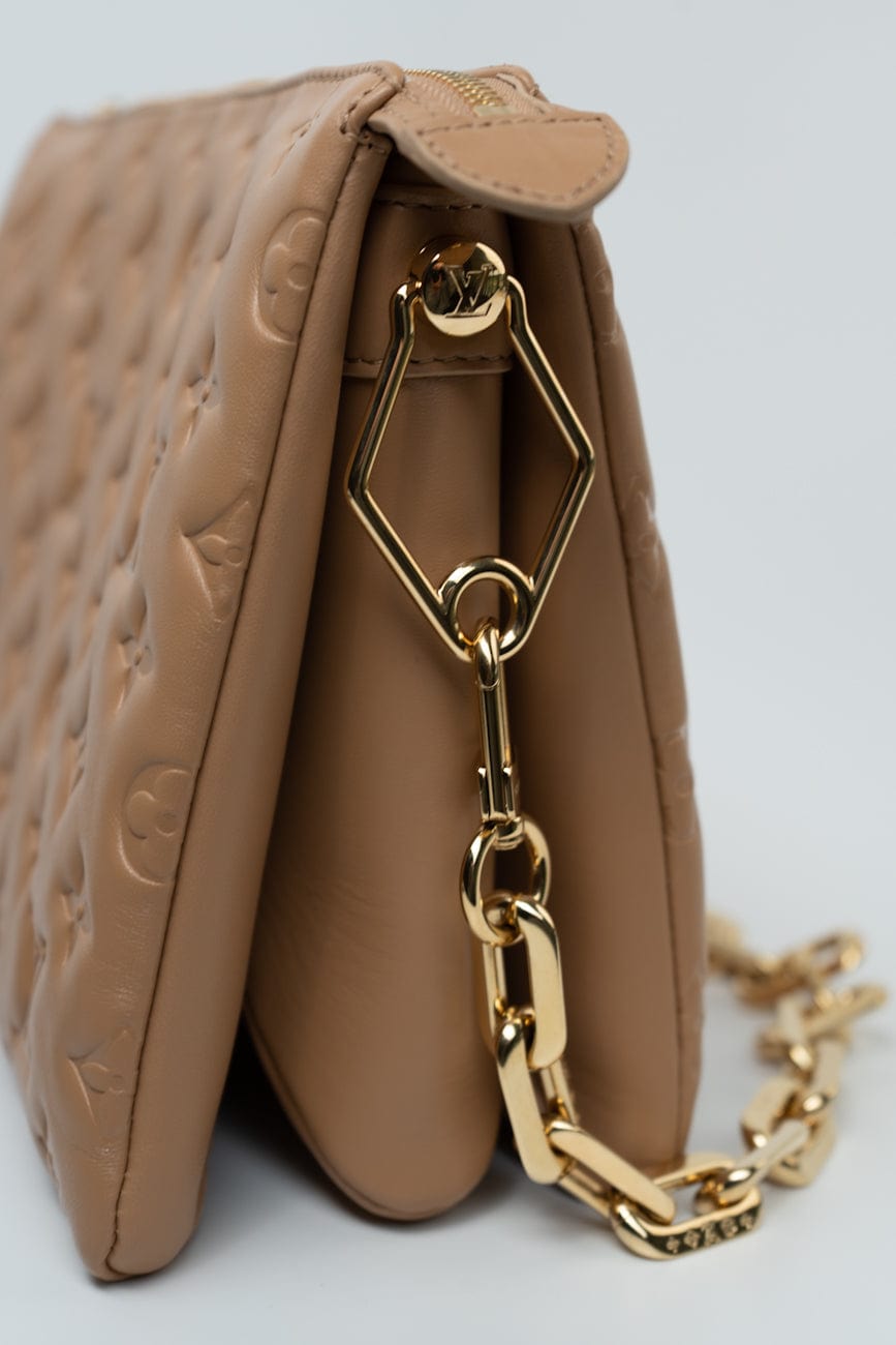 Louis Vuitton Monogram Coussin PM Camel Lambskin Embossed