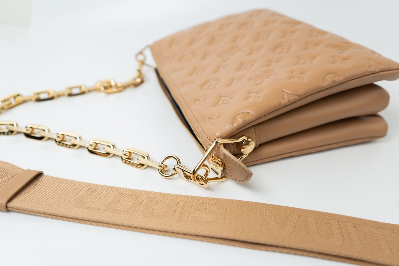Louis Vuitton Monogram Coussin PM Camel Lambskin Embossed