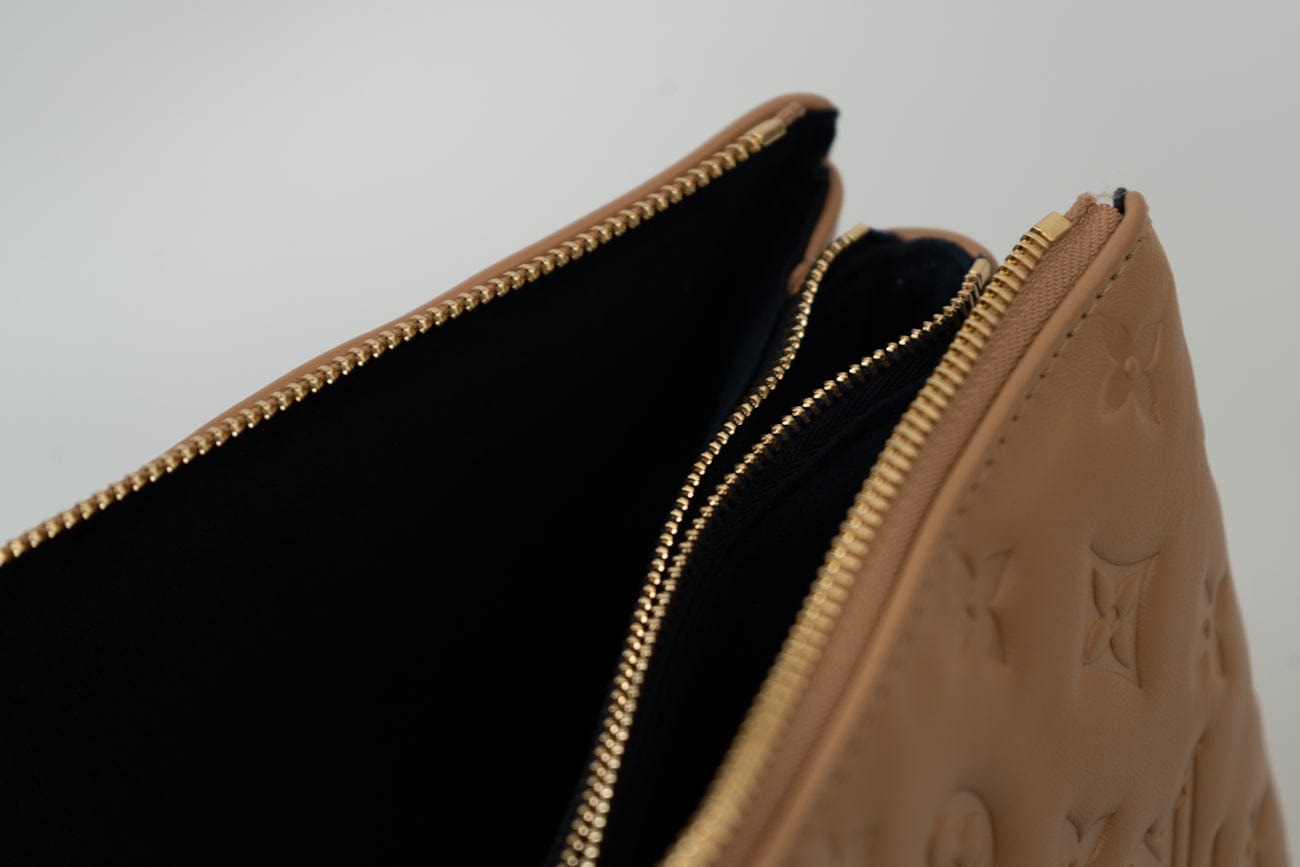 Louis Vuitton Monogram Coussin PM Camel Lambskin Embossed