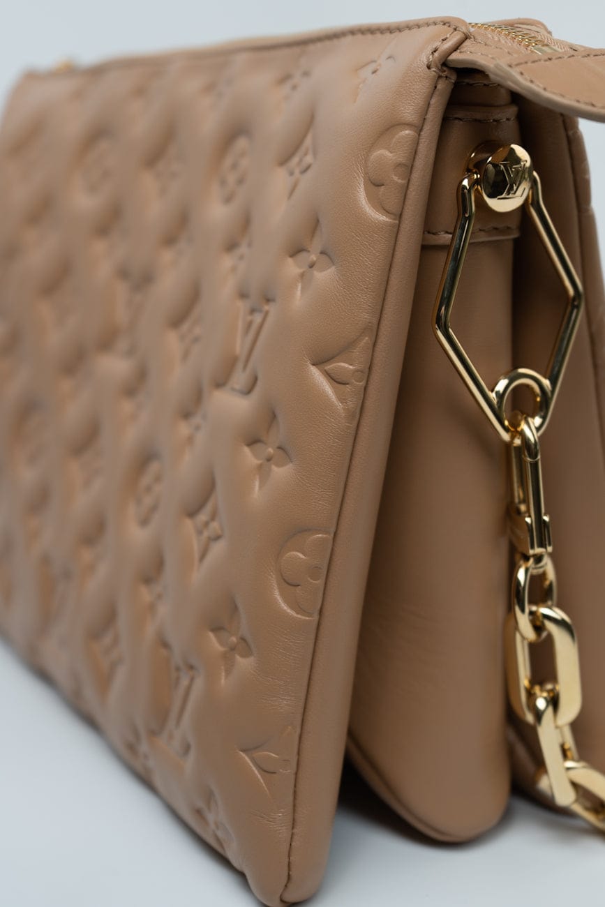 Louis Vuitton Monogram Coussin PM Camel Lambskin Embossed