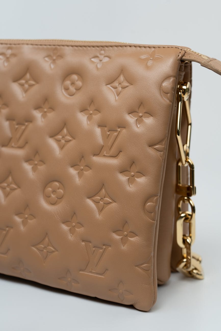 Louis Vuitton Monogram Coussin PM Camel Lambskin Embossed