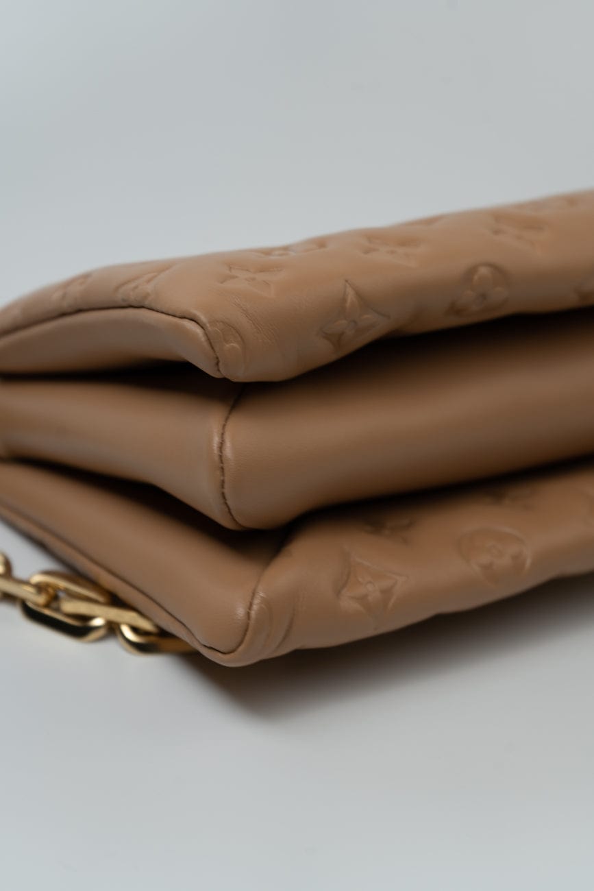 Louis Vuitton Monogram Coussin PM Camel Lambskin Embossed