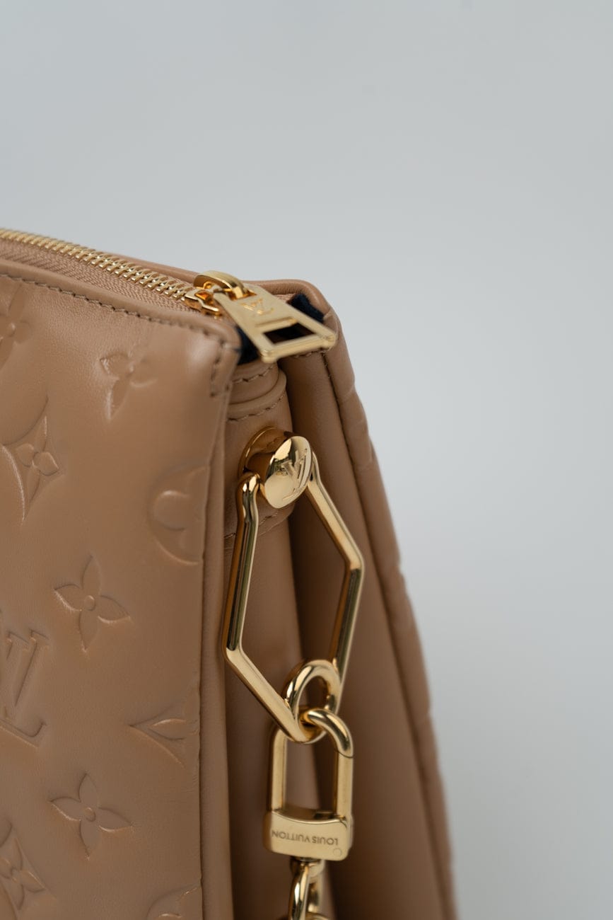 Louis Vuitton Monogram Coussin PM Camel Lambskin Embossed