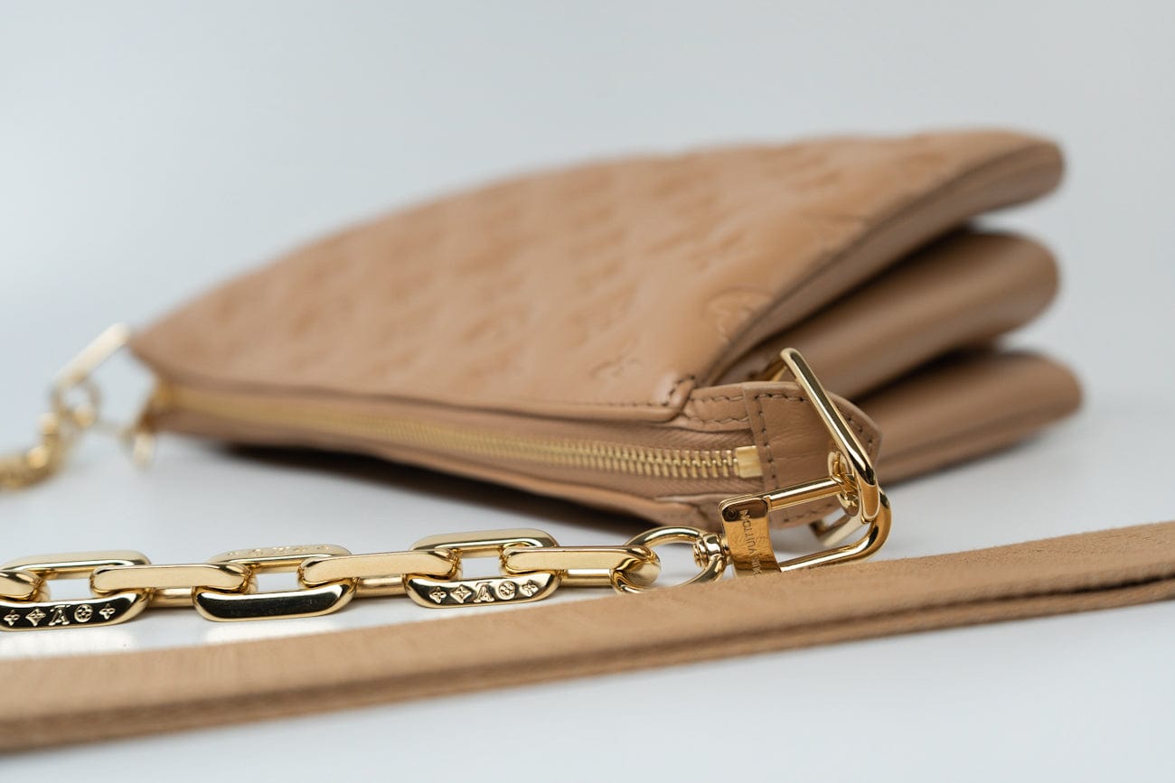 Louis Vuitton Monogram Coussin PM Camel Lambskin Embossed