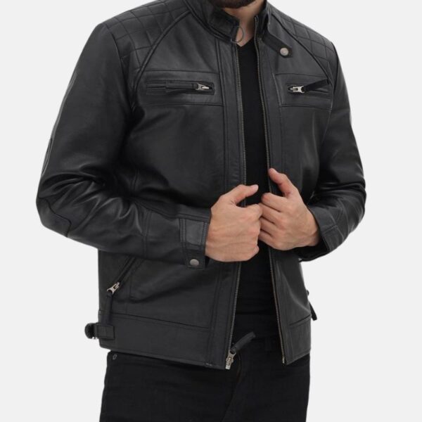 Cafe Racer Men’s Quilted Black Leather Jacket