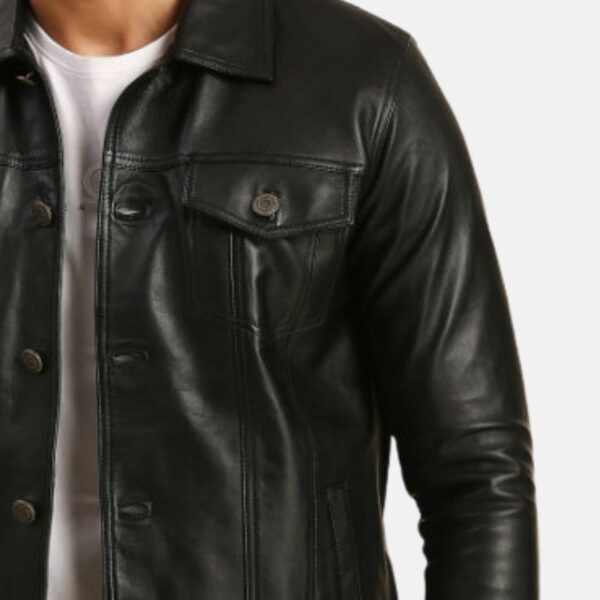 Black Trucker Leather Jacket Mens Casual Tom