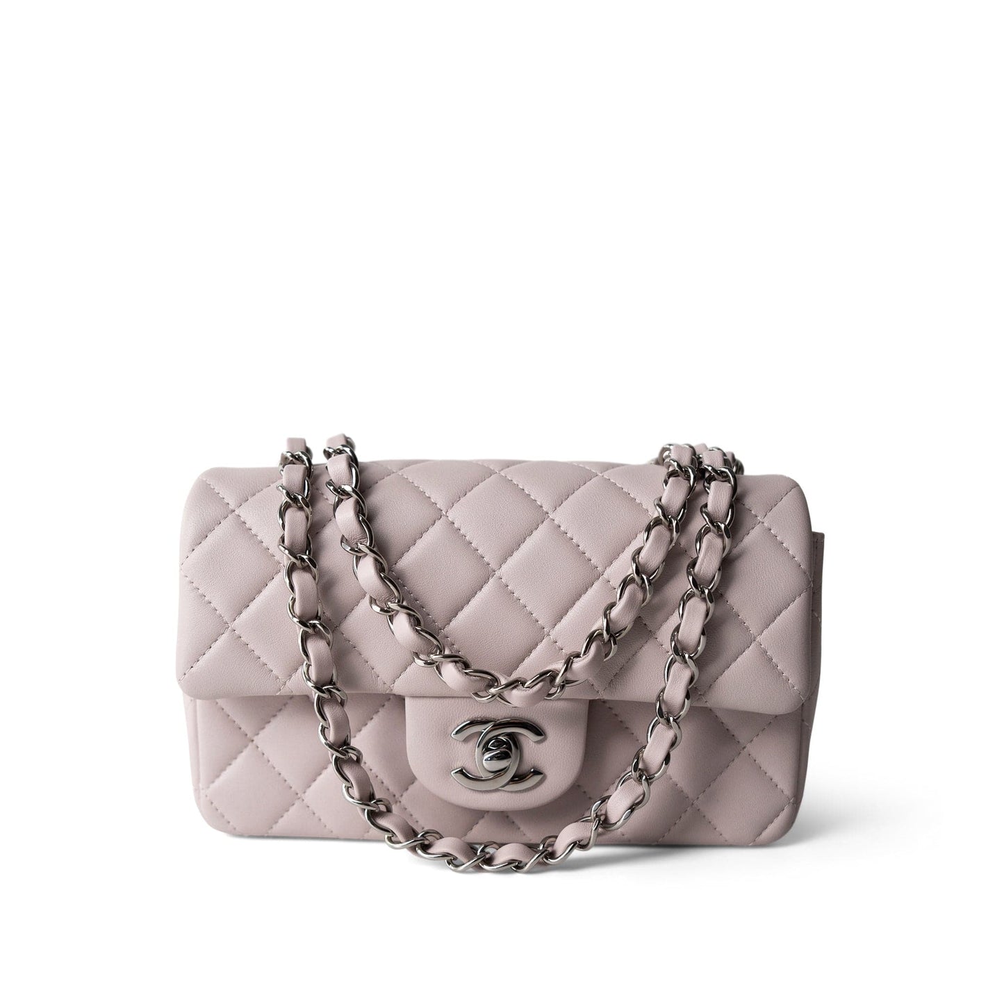21B Lilac Lambskin Quilted Mini Rectangular Flap Silver Hardware