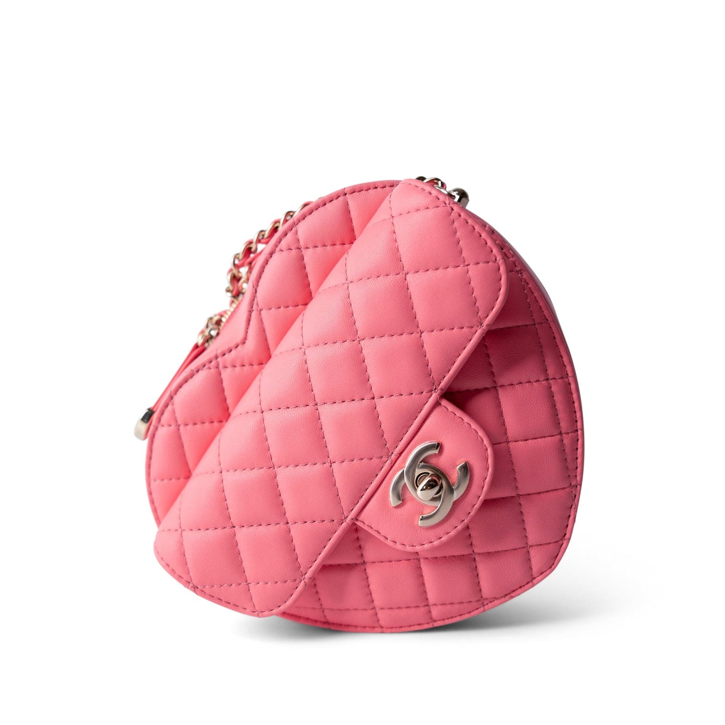 22S Pink Lambskin Quilted Large Heart Bag Light Gold Hardware