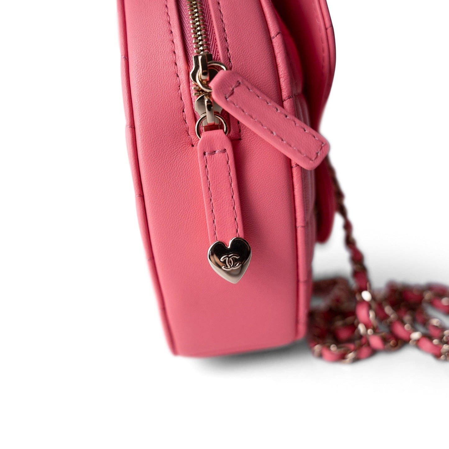 22S Pink Lambskin Quilted Large Heart Bag Light Gold Hardware