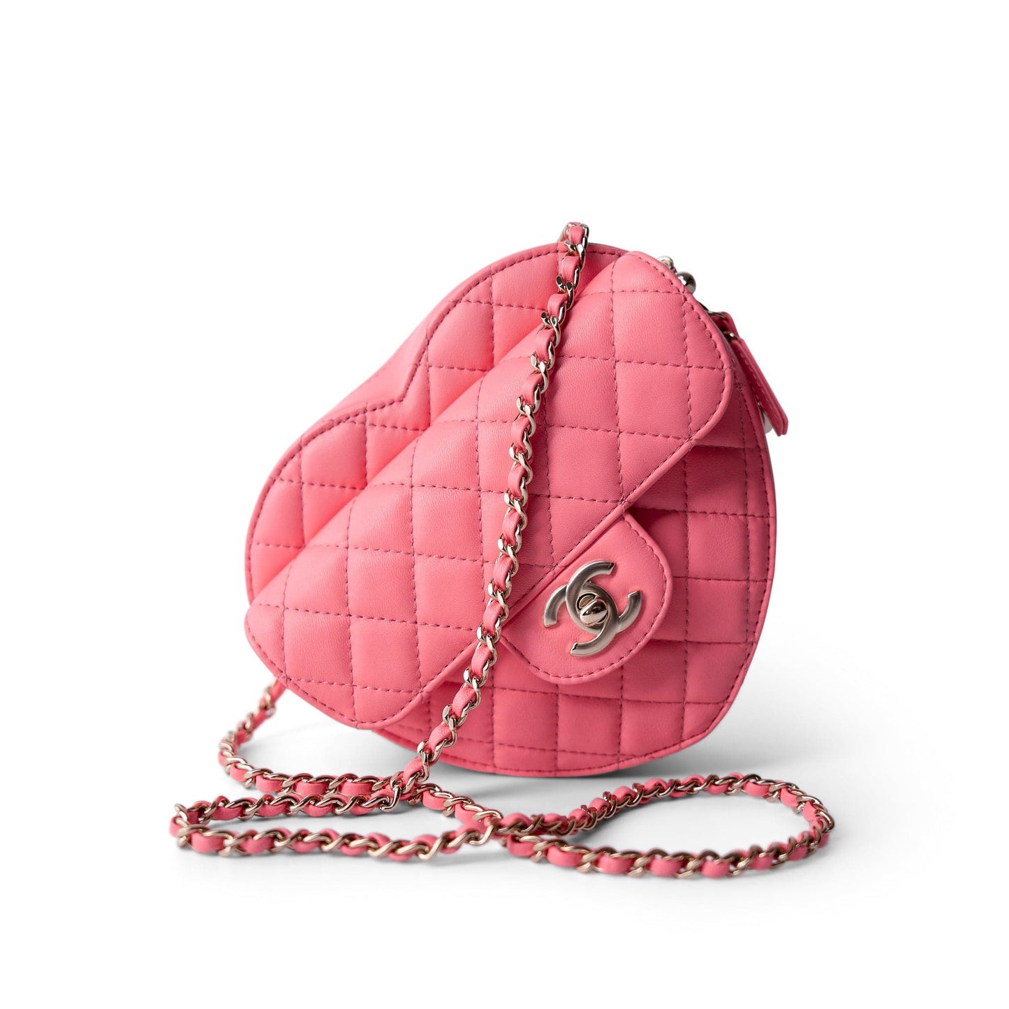22S Pink Lambskin Quilted Large Heart Bag Light Gold Hardware