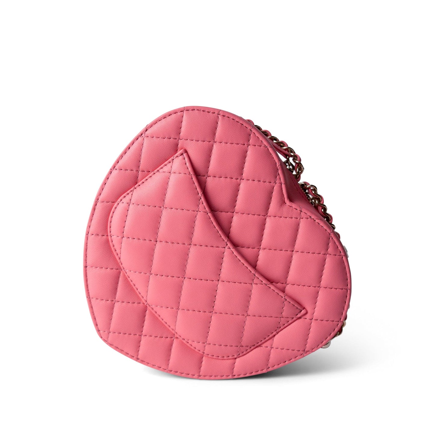 22S Pink Lambskin Quilted Large Heart Bag Light Gold Hardware