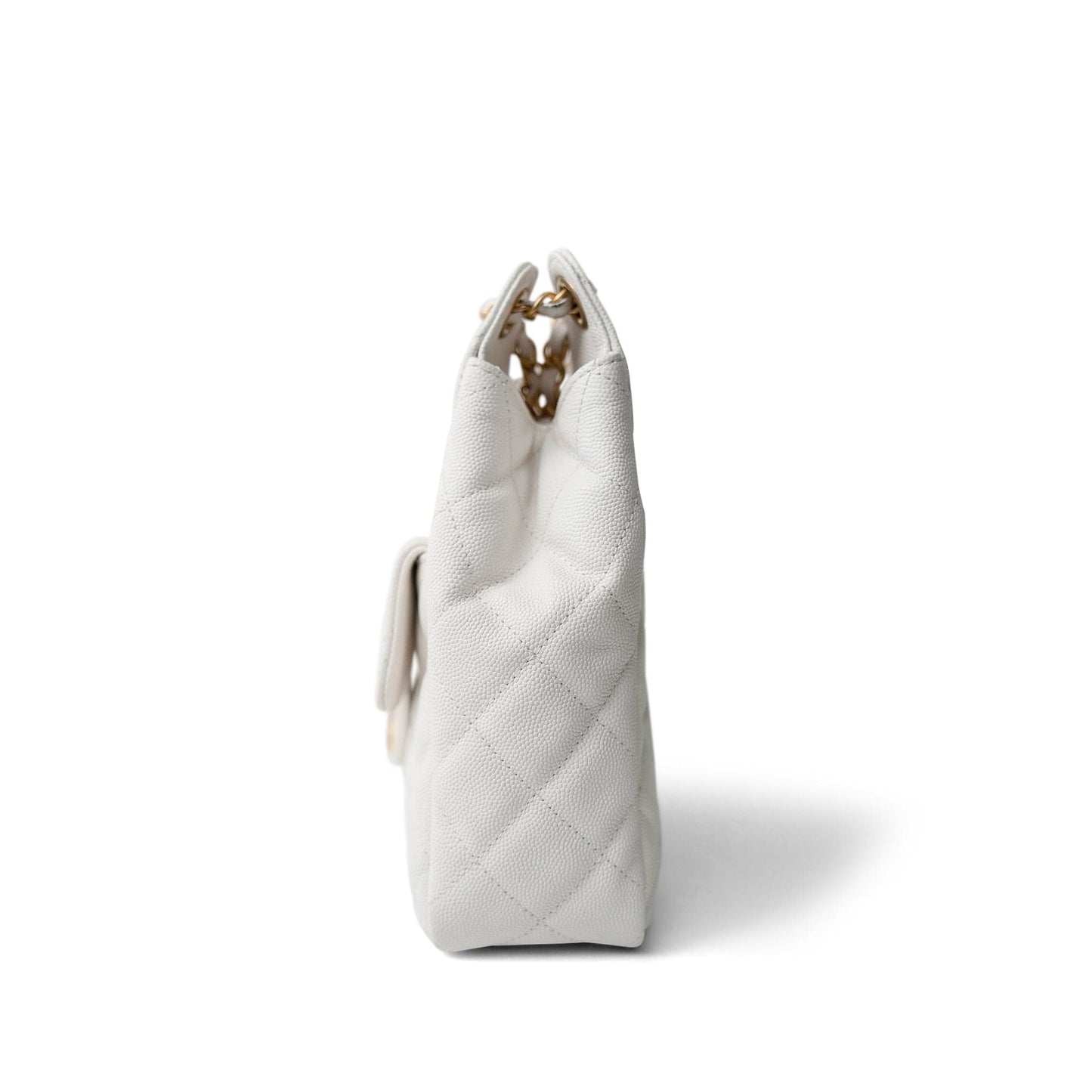 23C White Caviar Quilted Medium/Large Hobo Bag Aged Gold Hardware