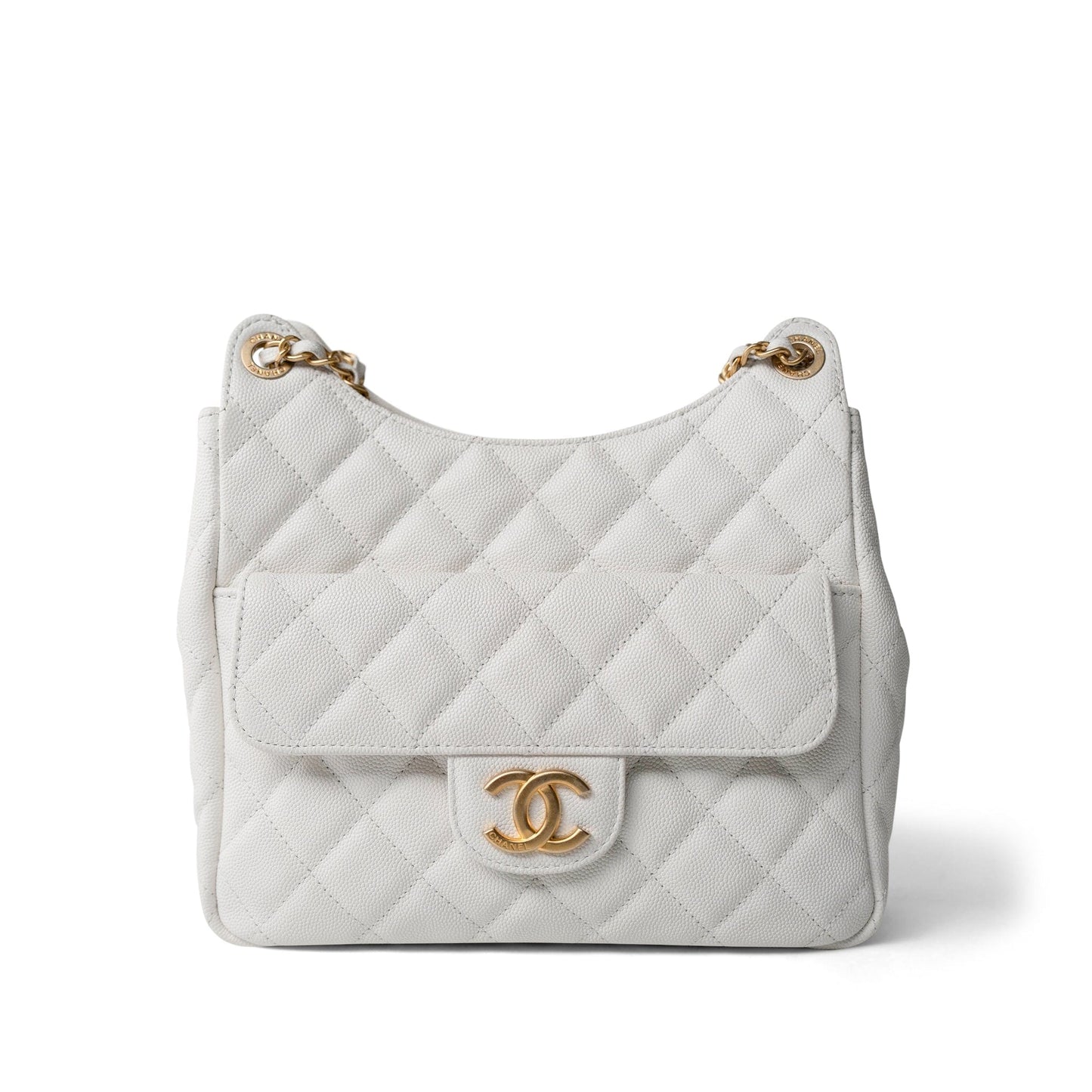 23C White Caviar Quilted Medium/Large Hobo Bag Aged Gold Hardware