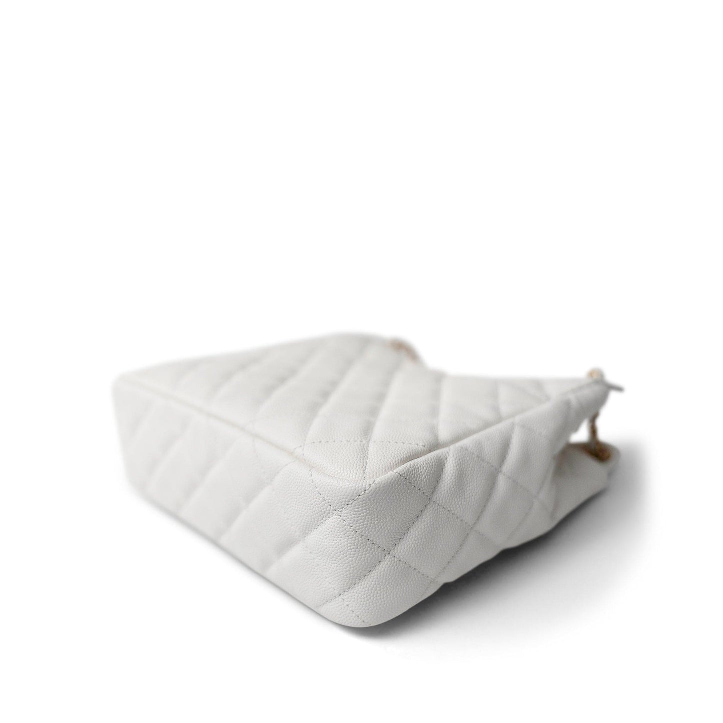 23C White Caviar Quilted Medium/Large Hobo Bag Aged Gold Hardware