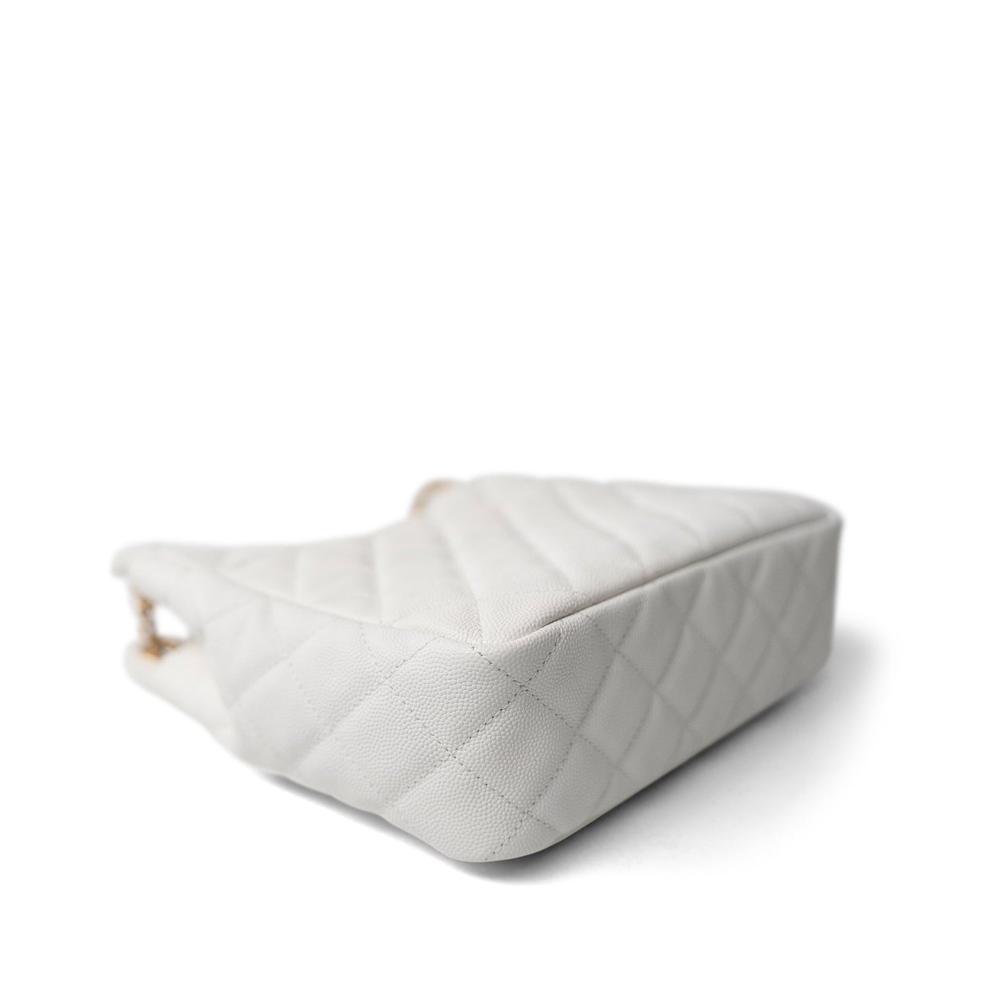 23C White Caviar Quilted Medium/Large Hobo Bag Aged Gold Hardware