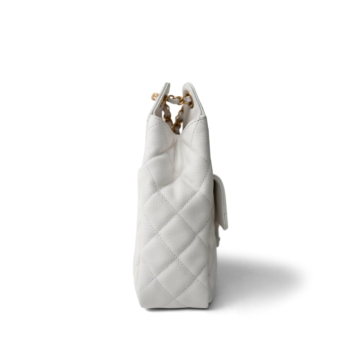23C White Caviar Quilted Medium/Large Hobo Bag Aged Gold Hardware
