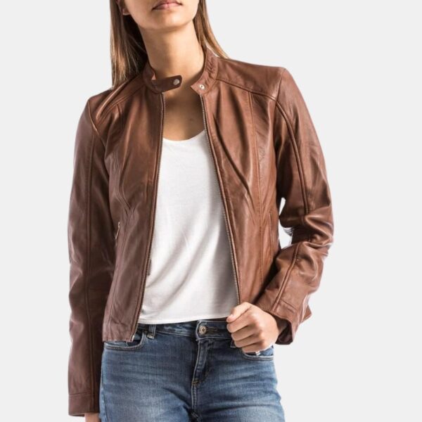 Casual Brown Slim Fit Women Leather Jacket