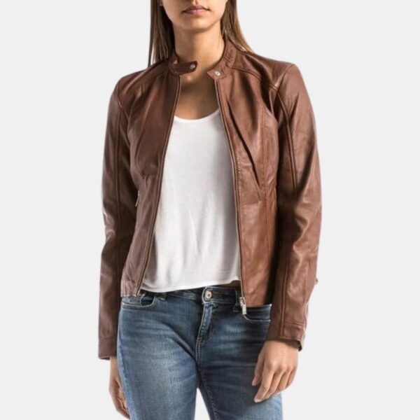 Casual Brown Slim Fit Women Leather Jacket