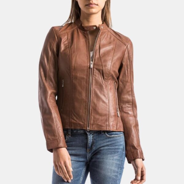 Casual Brown Slim Fit Women Leather Jacket