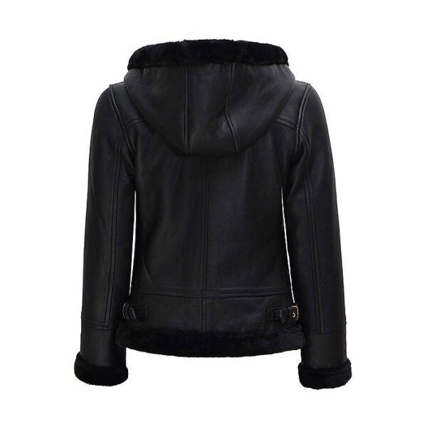 Black Bomber Women’s Jacket With Fur Hood