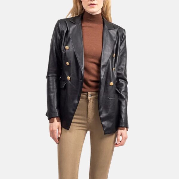 Double Breasted Women’s Black Leather Coat