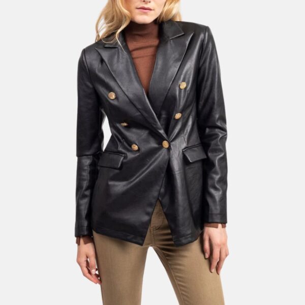 Double Breasted Women’s Black Leather Coat