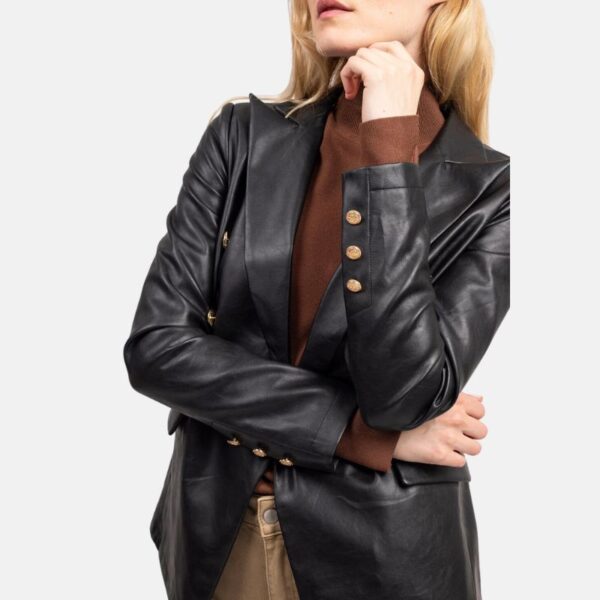 Double Breasted Women’s Black Leather Coat