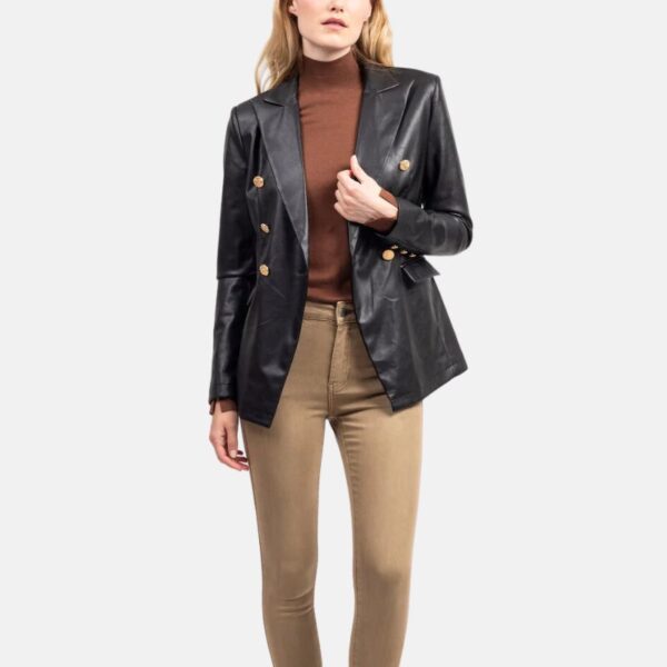 Double Breasted Women’s Black Leather Coat