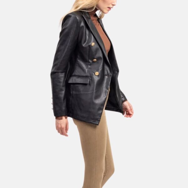 Double Breasted Women’s Black Leather Coat